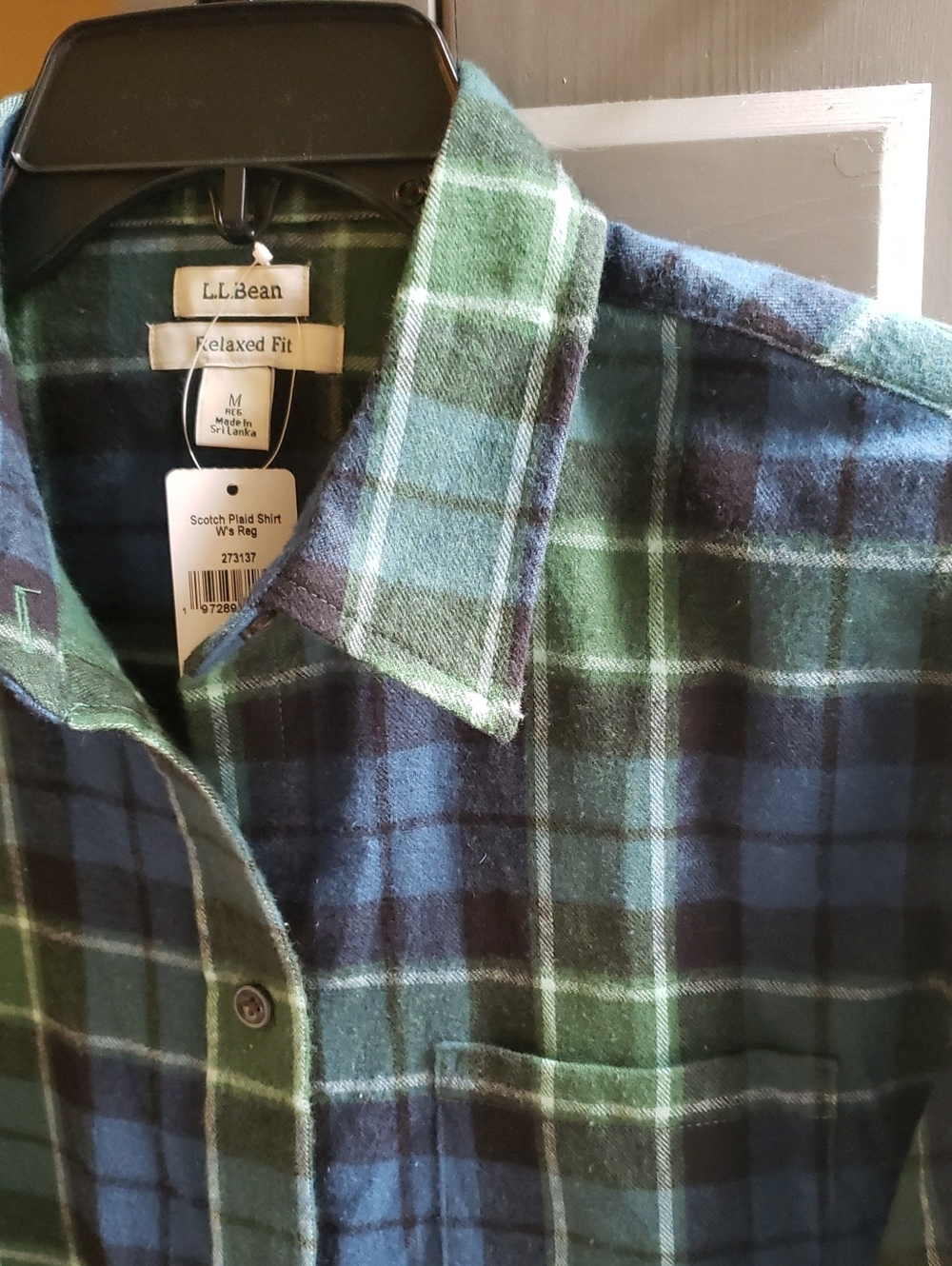 L.L.Bean Blue and Green Plaid Flannel Shirt